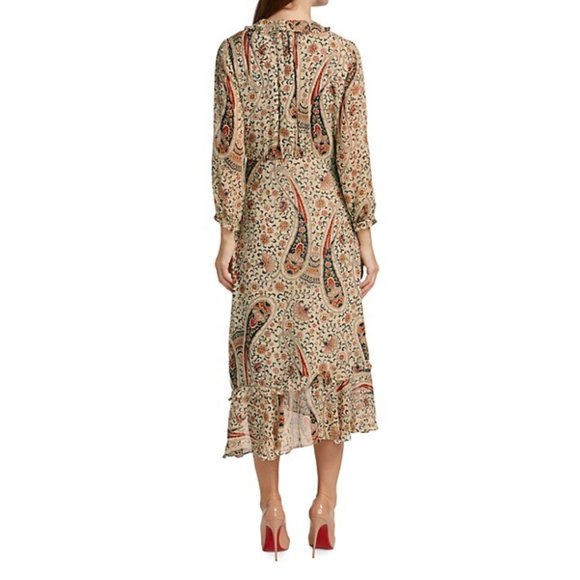 Veronica Beard Off-shoulder Dress Oat Multi Paisley Silk Floral Print Ruffle - Picture 10 of 11